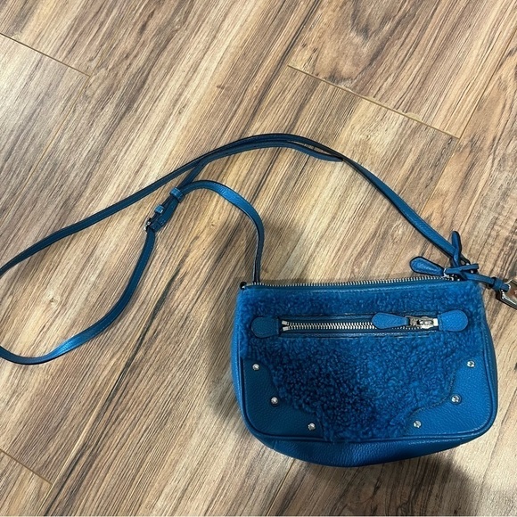 Coach Bright Blue Shearling Leather Rhyder Pochette Crossbody Bag - Picture 8 of 15